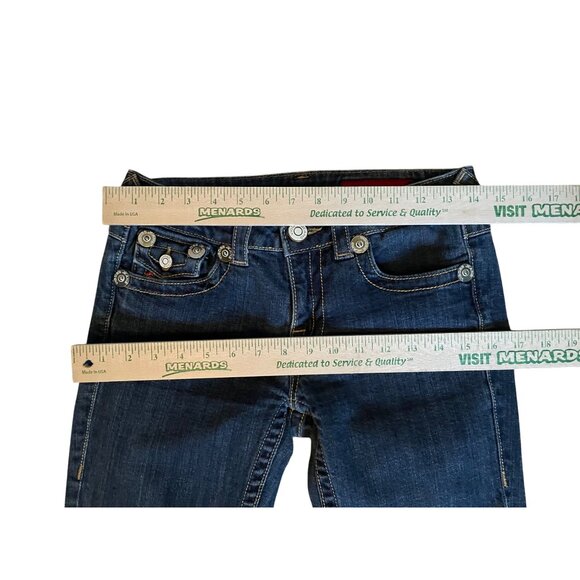 Vigoss Jeans Juniors 5 Used Low Rise Bootcut Stretch Denim Fold Over Pockets - Picture 8 of 16